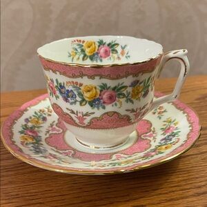 Vintage English Floral Pink and Gold Teacup and Saucer Set
